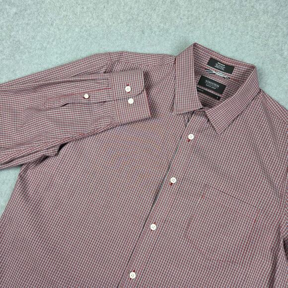 Nordstrom Mens Large Non Iron Trim Fit Long Sleeve Button Down Shirt Red Plaid - Picture 1 of 9